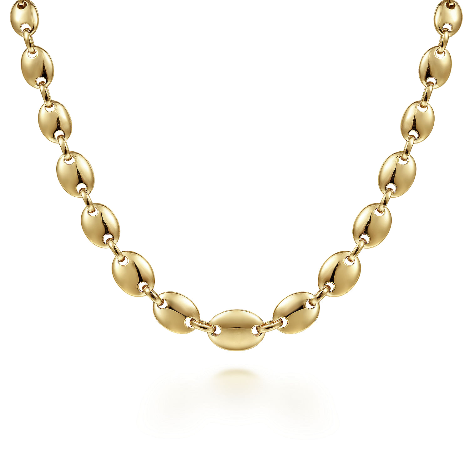 14K Yellow Gold Graduating Oval Bead Station Necklace