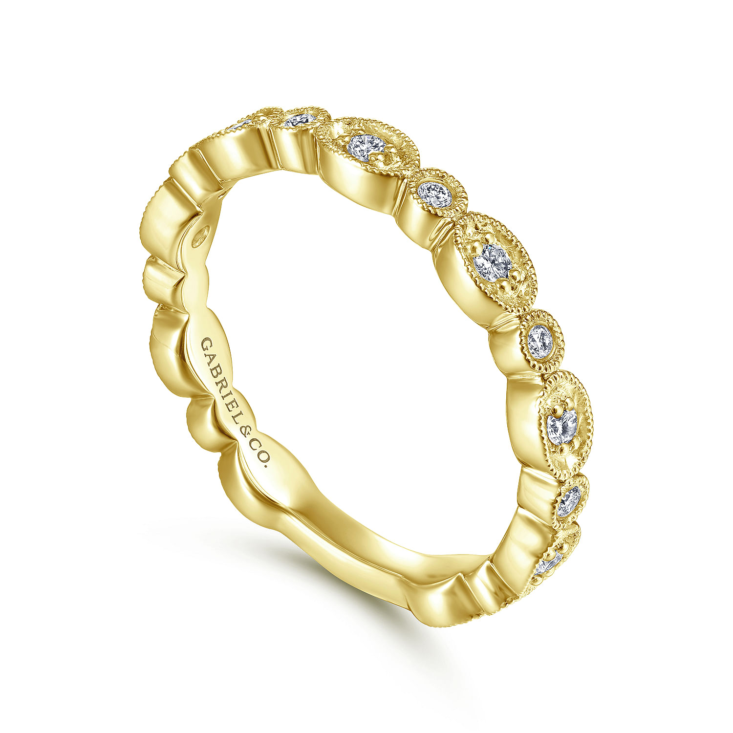 14K Yellow Gold Graduating Station Diamond Stackable Ring