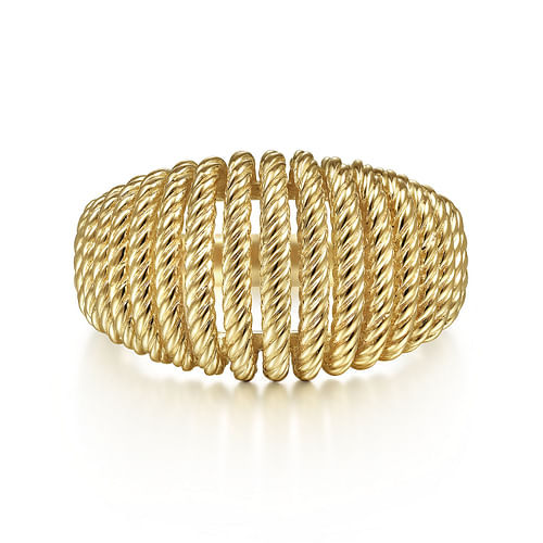 14K Yellow Gold Graduating Twisted Rope Cage Ring