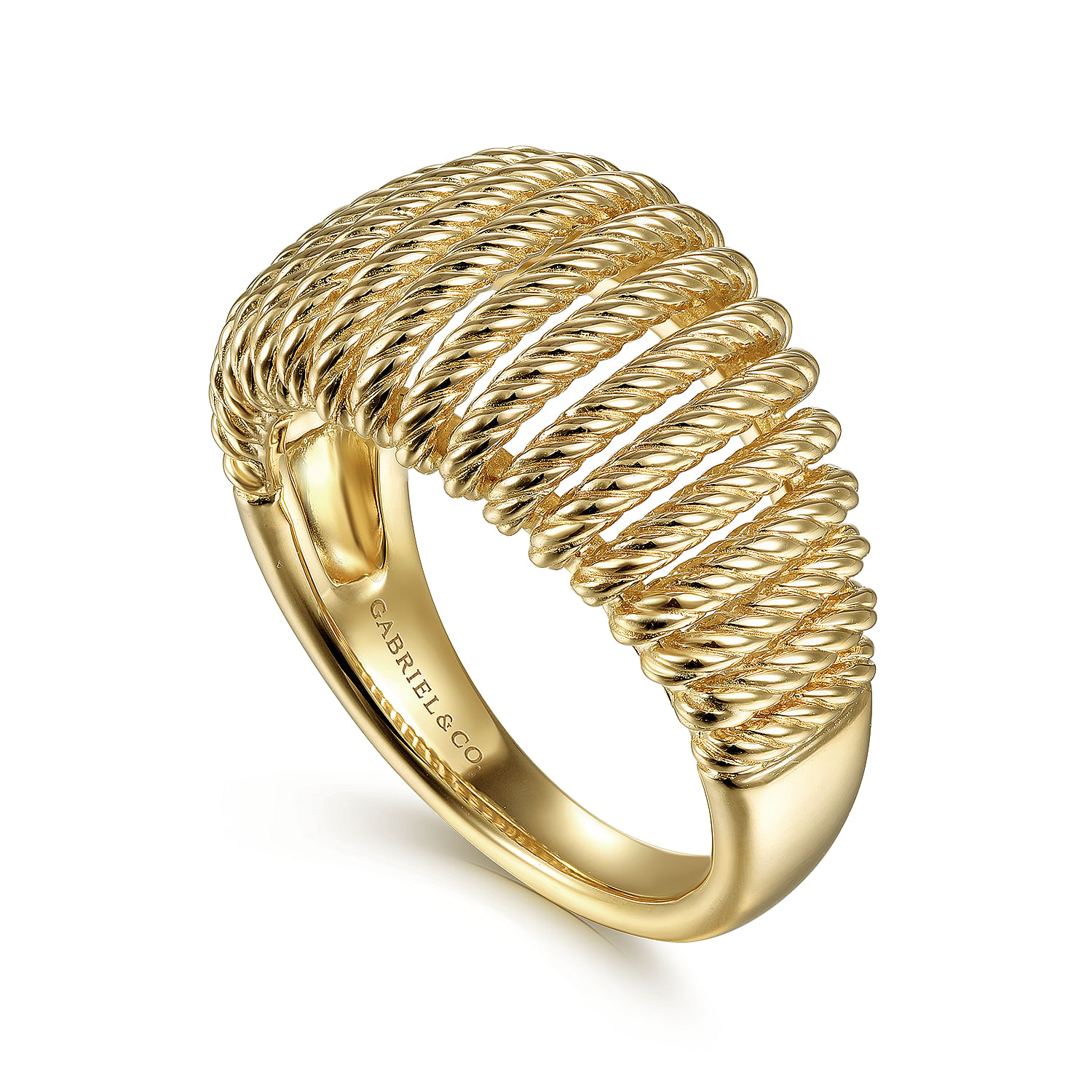 14K Yellow Gold Graduating Twisted Rope Cage Ring
