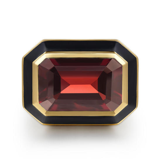 Gabriel - 14K Yellow Gold Green Garnet Cocktail Ring with Black Enamel
