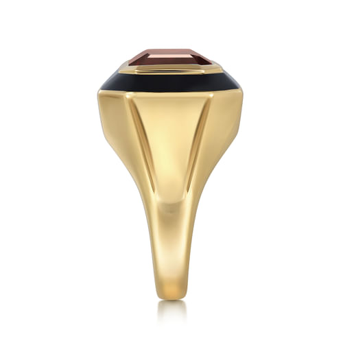 14K Yellow Gold Green Garnet Cocktail Ring with Black Enamel