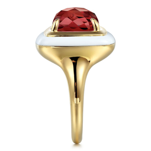 14K Yellow Gold Green Garnet Cocktail Ring with White Enamel