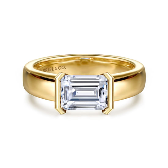 Gabriel - 14K Yellow Gold Half Bezel East West Emerald Cut Diamond Engagement Ring