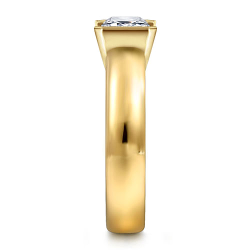 14K Yellow Gold Half Bezel East West Emerald Cut Diamond Engagement Ring