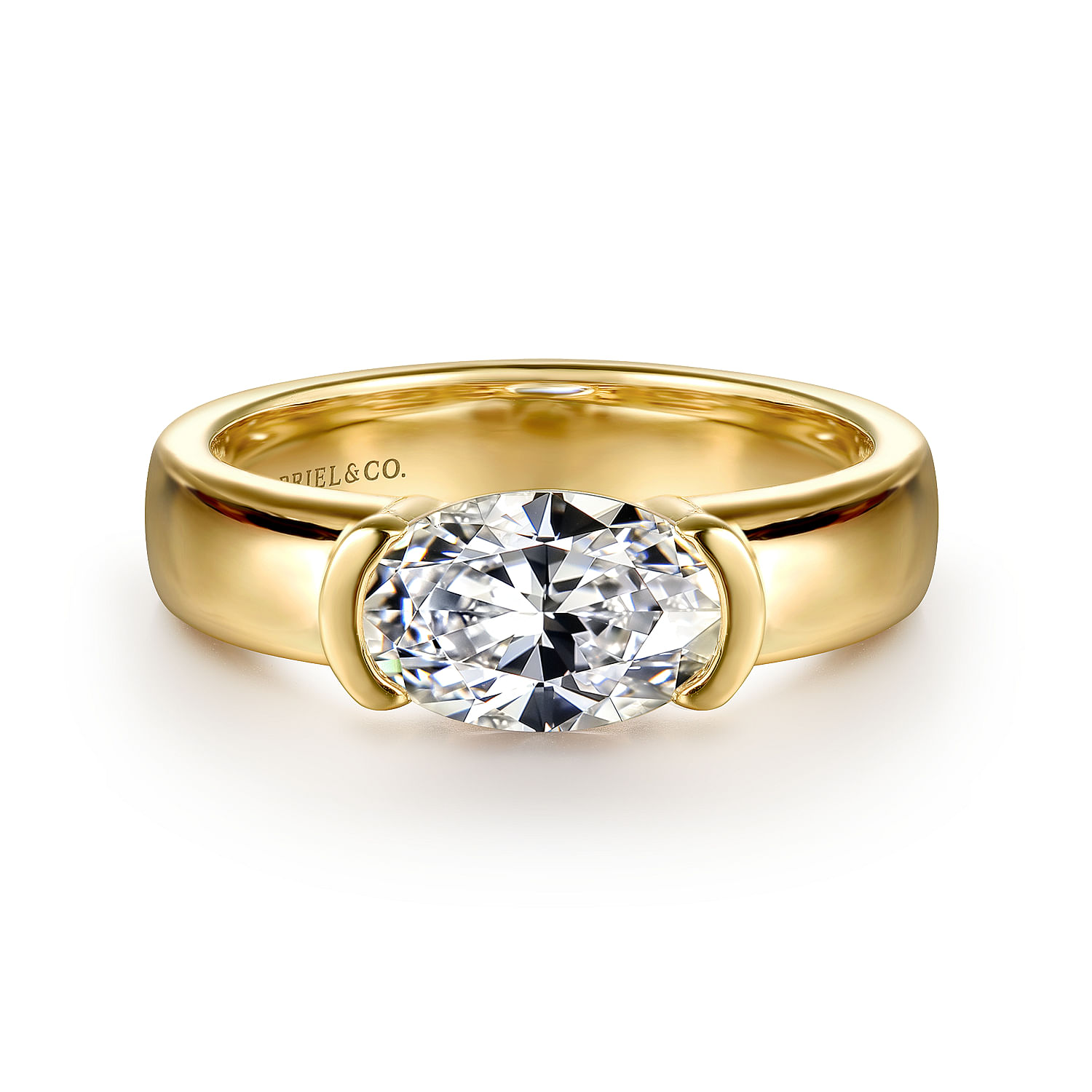 Gabriel - 14K Yellow Gold Half Bezel East West Oval Diamond Engagement Ring