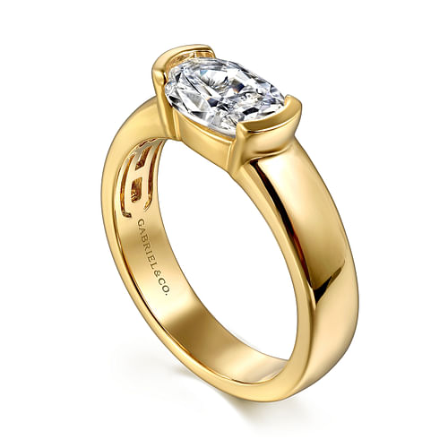 14K Yellow Gold Half Bezel East West Oval Diamond Engagement Ring
