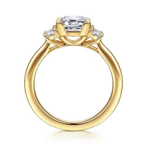 14K Yellow Gold Half Bezel Emerald Cut Three Stone Diamond Engagement Ring