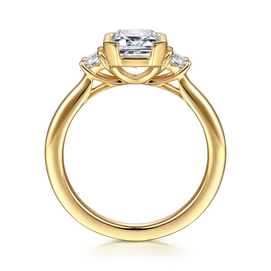 14K Yellow Gold Half Bezel Emerald Cut Three Stone Diamond Engagement Ring angle 2
