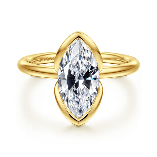 14K Yellow Gold Half Bezel Marquise Shape Solitaire Diamond Engagement Ring