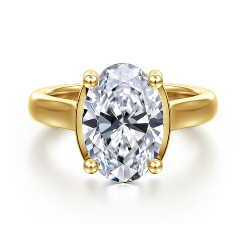 14K Yellow Gold Half Bezel Oval Diamond Engagement Ring
