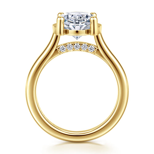 14K Yellow Gold Half Bezel Oval Diamond Engagement Ring