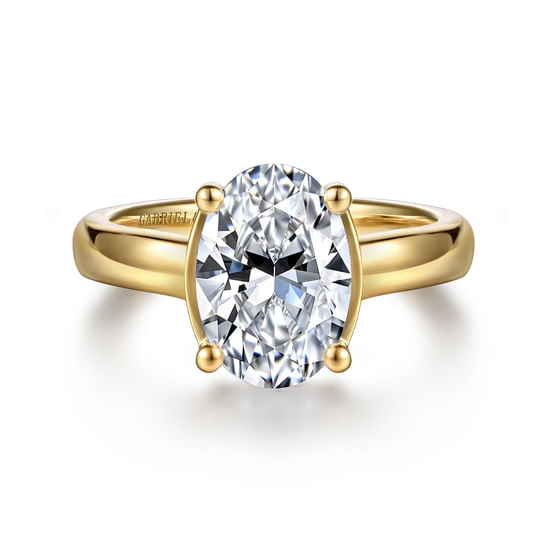 Gabriel - 14K Yellow Gold Half Bezel Oval Diamond Engagement Ring