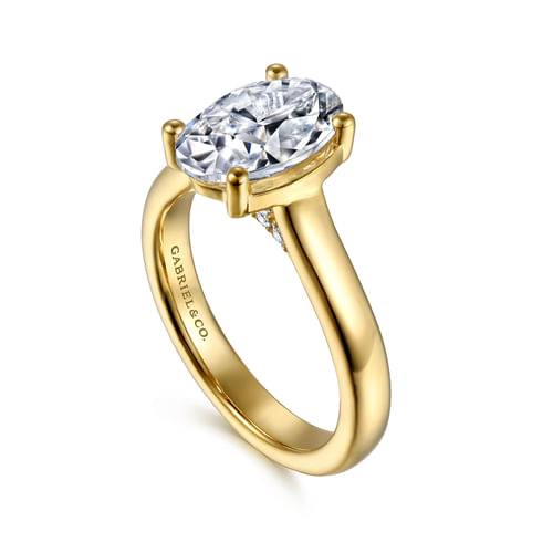 14K Yellow Gold Half Bezel Oval Diamond Engagement Ring