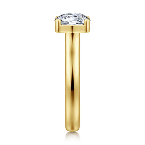 14K Yellow Gold Half Bezel Oval Diamond Engagement Ring