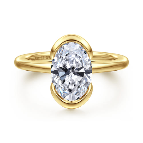 14K Yellow Gold Half Bezel Oval Solitaire Diamond Engagement Ring