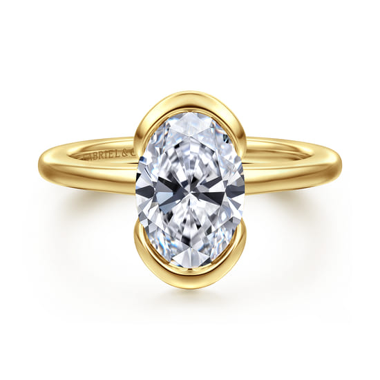 14K Yellow Gold Half Bezel Oval Solitaire Diamond Engagement Ring