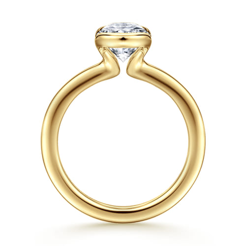 14K Yellow Gold Half Bezel Oval Solitaire Diamond Engagement Ring