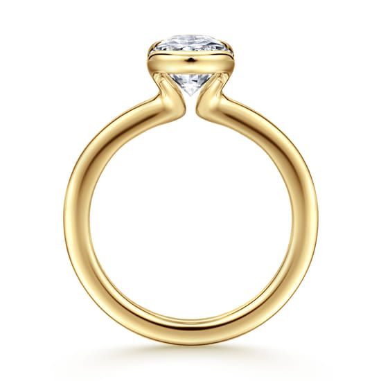 14K Yellow Gold Half Bezel Oval Solitaire Diamond Engagement Ring angle 2