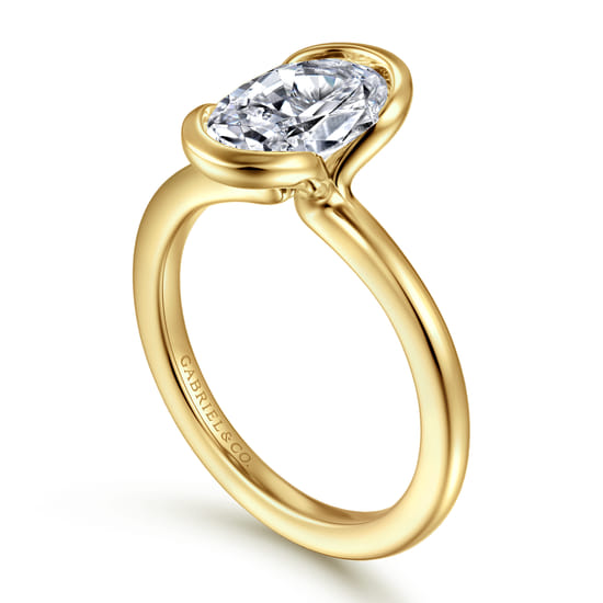 14K Yellow Gold Half Bezel Oval Solitaire Diamond Engagement Ring angle 3