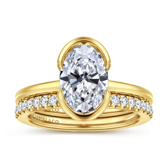 14K Yellow Gold Half Bezel Oval Solitaire Diamond Engagement Ring angle 4