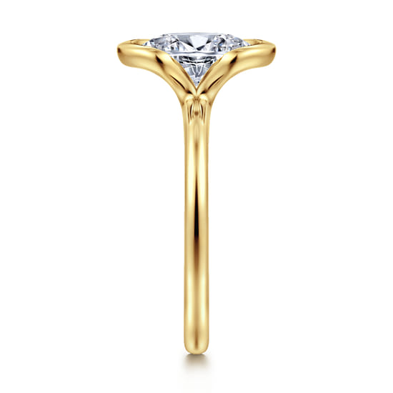 14K Yellow Gold Half Bezel Oval Solitaire Diamond Engagement Ring angle 5