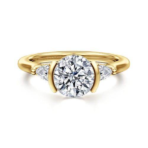 14K Yellow Gold Half Bezel Round Three Stone Diamond Engagement Ring