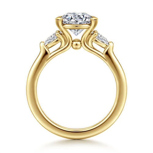 14K Yellow Gold Half Bezel Round Three Stone Diamond Engagement Ring