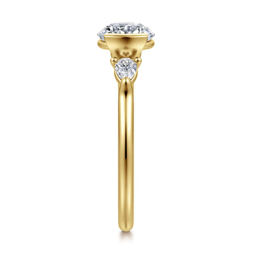 14K Yellow Gold Half Bezel Round Three Stone Diamond Engagement Ring