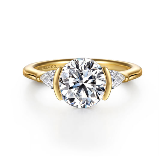 Gabriel - 14K Yellow Gold Half Bezel Round Three Stone Diamond Engagement Ring