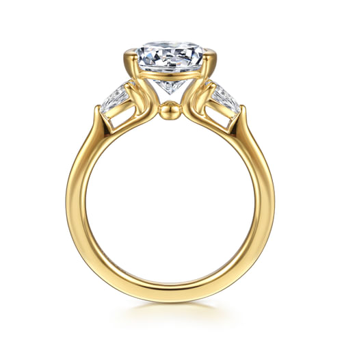 14K Yellow Gold Half Bezel Round Three Stone Diamond Engagement Ring