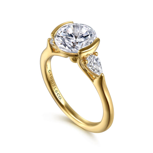 14K Yellow Gold Half Bezel Round Three Stone Diamond Engagement Ring