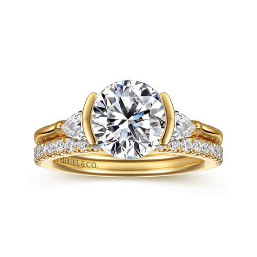 14K Yellow Gold Half Bezel Round Three Stone Diamond Engagement Ring