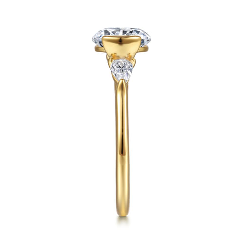 14K Yellow Gold Half Bezel Round Three Stone Diamond Engagement Ring