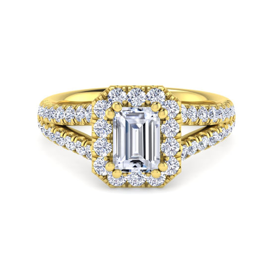 Gabriel - 14K Yellow Gold Halo Emerald Cut Diamond Engagement Ring