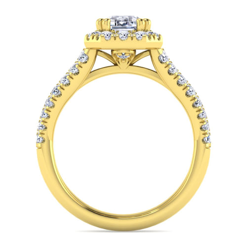 14K Yellow Gold Halo Emerald Cut Diamond Engagement Ring