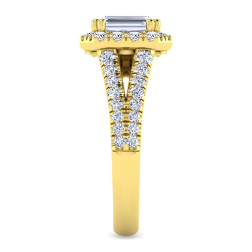 14K Yellow Gold Halo Emerald Cut Diamond Engagement Ring