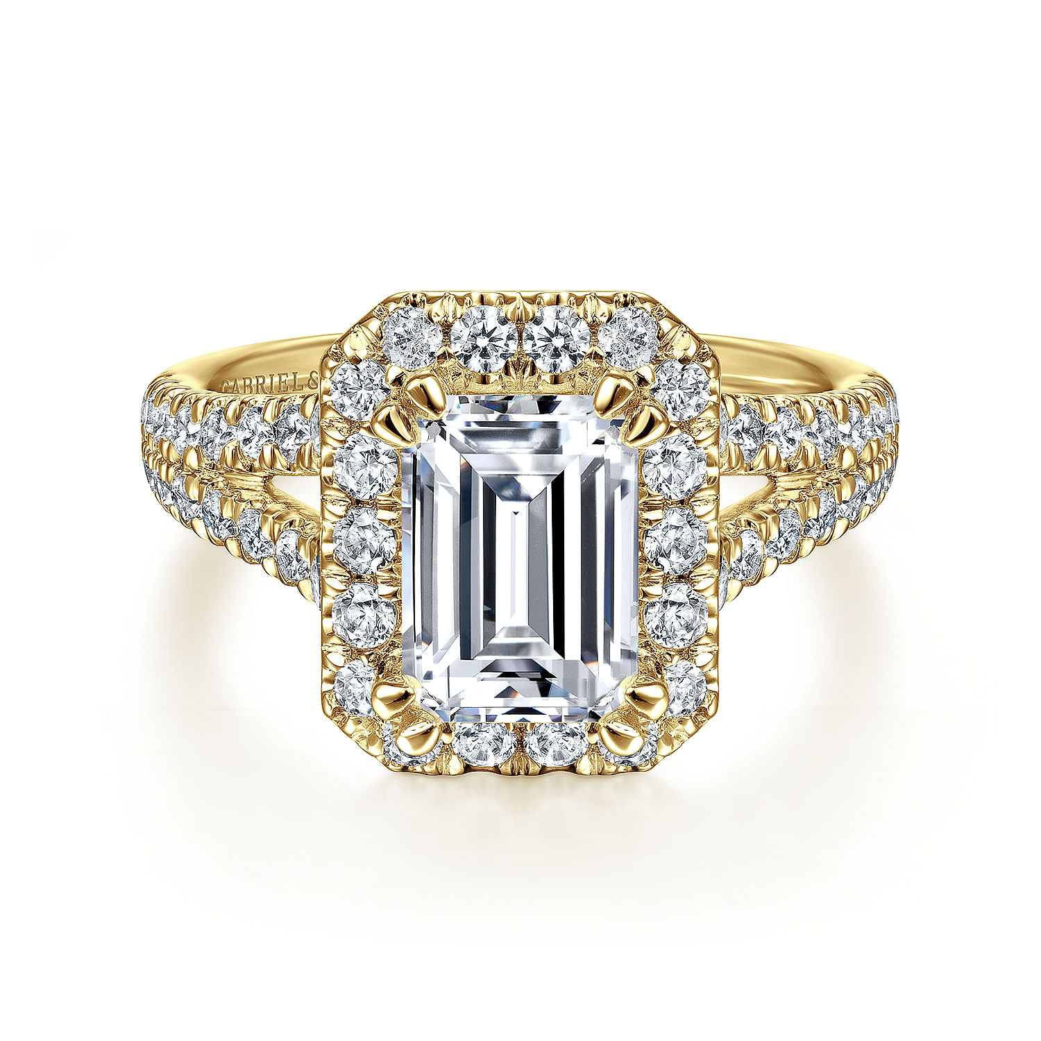 Gabriel - 14K Yellow Gold Halo Emerald Cut Diamond Engagement Ring