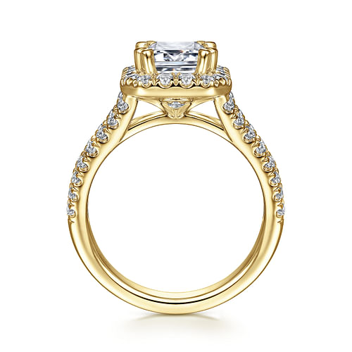 14K Yellow Gold Halo Emerald Cut Diamond Engagement Ring