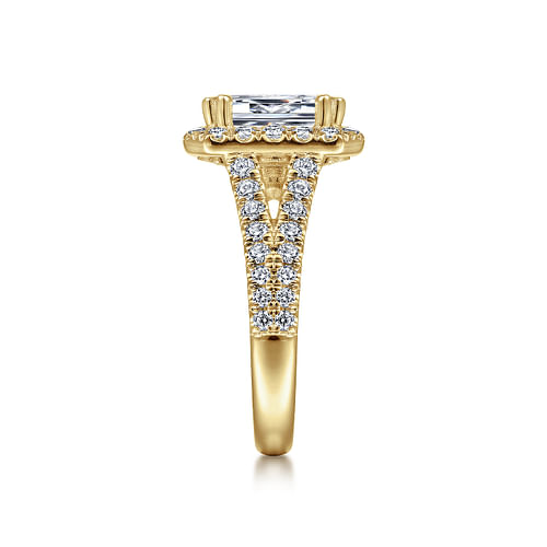 14K Yellow Gold Halo Emerald Cut Diamond Engagement Ring