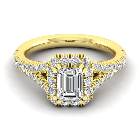Gabriel - 14K Yellow Gold Halo Emerald Cut Diamond Engagement Ring