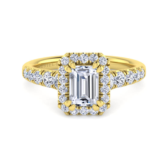 Gabriel - 14K Yellow Gold Halo Emerald Cut Diamond Engagement Ring