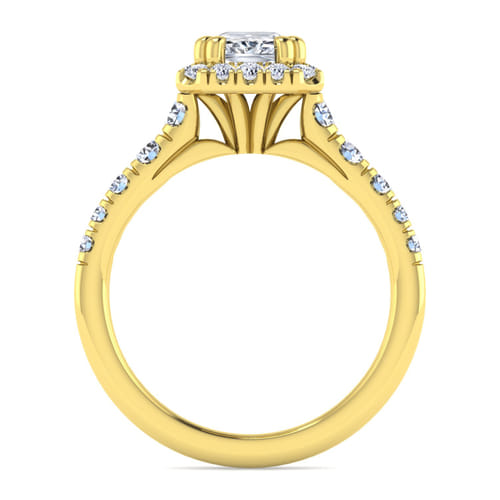 14K Yellow Gold Halo Emerald Cut Diamond Engagement Ring