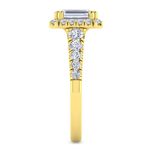 14K Yellow Gold Halo Emerald Cut Diamond Engagement Ring