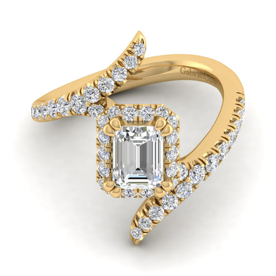 Gabriel - 14K Yellow Gold Halo Emerald Cut Diamond Engagement Ring