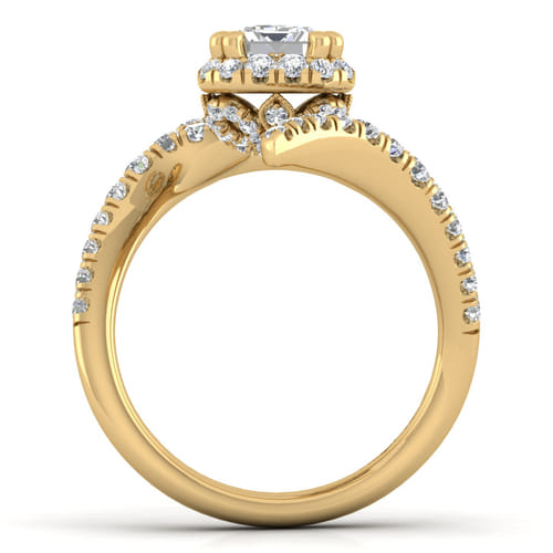14K Yellow Gold Halo Emerald Cut Diamond Engagement Ring