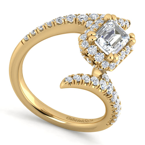 14K Yellow Gold Halo Emerald Cut Diamond Engagement Ring