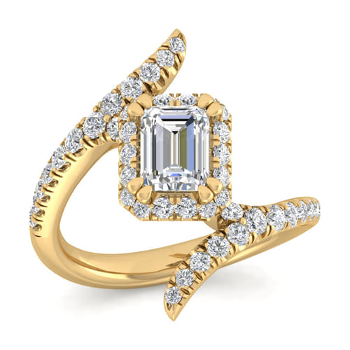 14K Yellow Gold Halo Emerald Cut Diamond Engagement Ring