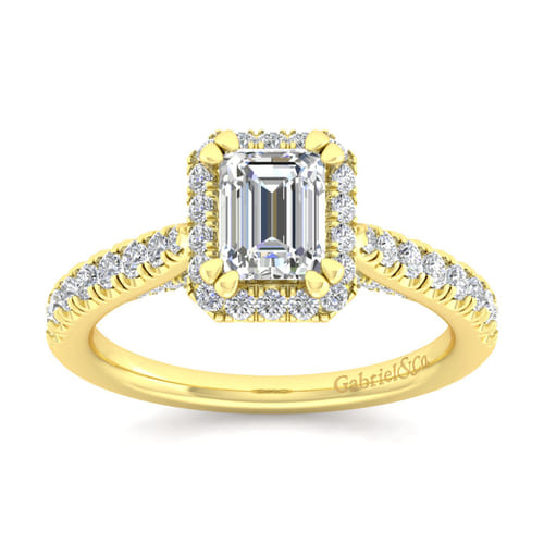 14K Yellow Gold Halo Emerald Cut Diamond Engagement Ring