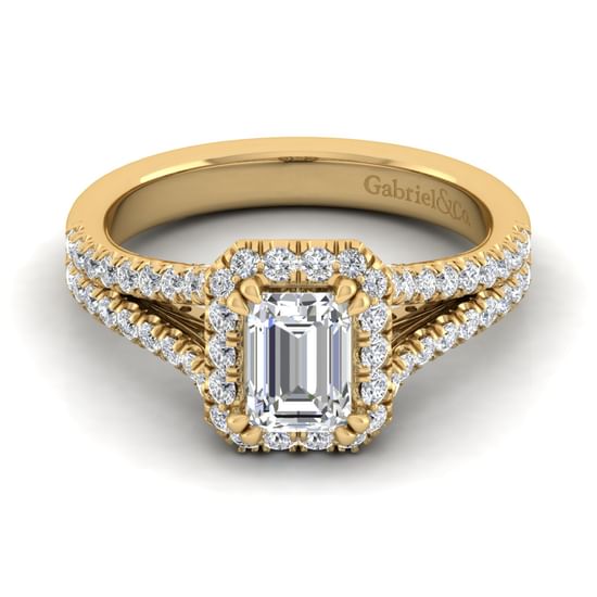 Gabriel - 14K Yellow Gold Halo Emerald Cut Diamond Engagement Ring